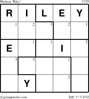 The grouppuzzles.com Medium Riley puzzle for  with the first 3 steps marked