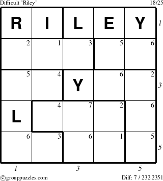 The grouppuzzles.com Difficult Riley puzzle for  with all 7 steps marked