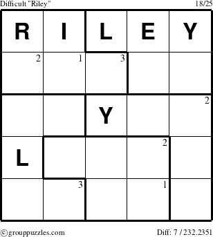 The grouppuzzles.com Difficult Riley puzzle for  with the first 3 steps marked
