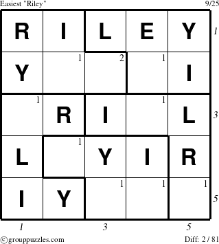 The grouppuzzles.com Easiest Riley puzzle for  with all 2 steps marked