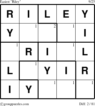 The grouppuzzles.com Easiest Riley puzzle for  with the first 2 steps marked