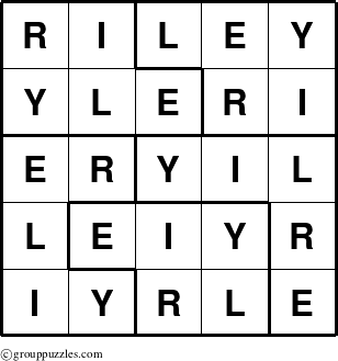 The grouppuzzles.com Answer grid for the Riley puzzle for 