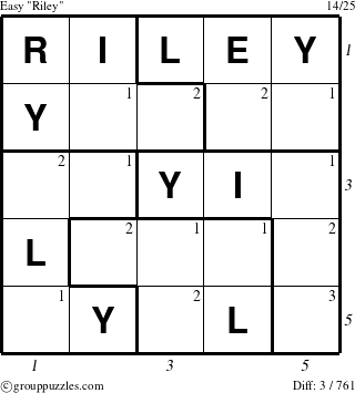 The grouppuzzles.com Easy Riley puzzle for  with all 3 steps marked
