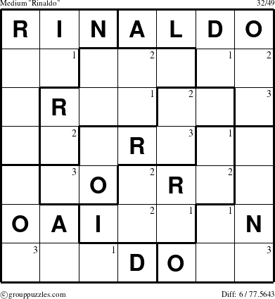 The grouppuzzles.com Medium Rinaldo puzzle for  with the first 3 steps marked