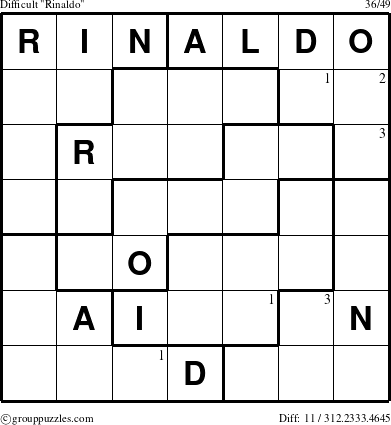 The grouppuzzles.com Difficult Rinaldo puzzle for  with the first 3 steps marked