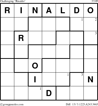 The grouppuzzles.com Challenging Rinaldo puzzle for  with the first 3 steps marked