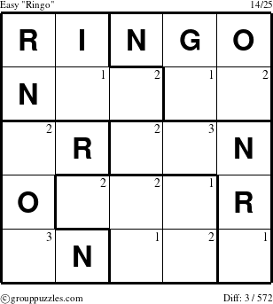 The grouppuzzles.com Easy Ringo puzzle for  with the first 3 steps marked