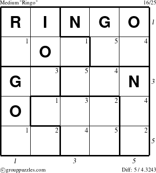 The grouppuzzles.com Medium Ringo puzzle for  with all 5 steps marked