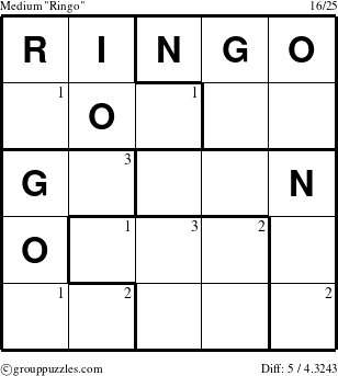 The grouppuzzles.com Medium Ringo puzzle for  with the first 3 steps marked