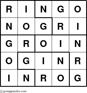 The grouppuzzles.com Answer grid for the Ringo puzzle for 