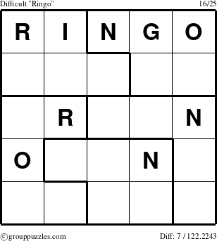 The grouppuzzles.com Difficult Ringo puzzle for 