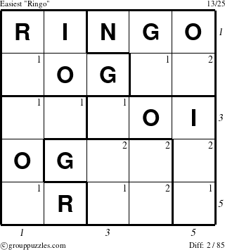 The grouppuzzles.com Easiest Ringo puzzle for  with all 2 steps marked