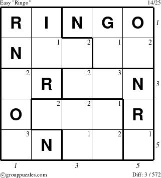 The grouppuzzles.com Easy Ringo puzzle for  with all 3 steps marked