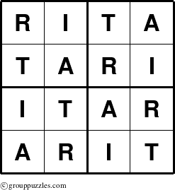 The grouppuzzles.com Answer grid for the Rita puzzle for 