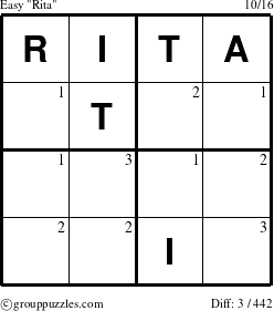 The grouppuzzles.com Easy Rita puzzle for  with the first 3 steps marked