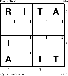 The grouppuzzles.com Easiest Rita puzzle for  with all 2 steps marked