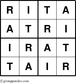 The grouppuzzles.com Answer grid for the Rita puzzle for 