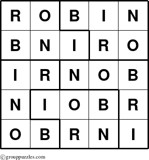 The grouppuzzles.com Answer grid for the Robin puzzle for 