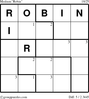 The grouppuzzles.com Medium Robin puzzle for  with the first 3 steps marked