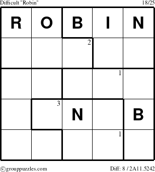 The grouppuzzles.com Difficult Robin puzzle for  with the first 3 steps marked