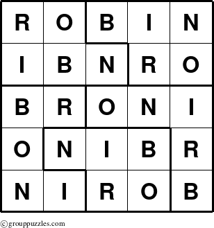 The grouppuzzles.com Answer grid for the Robin puzzle for 