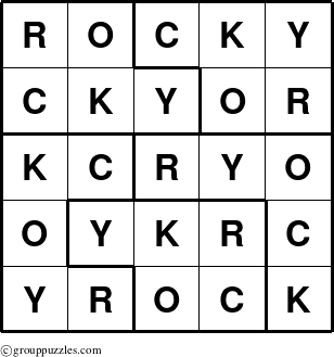 The grouppuzzles.com Answer grid for the Rocky puzzle for 