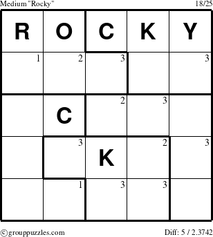 The grouppuzzles.com Medium Rocky puzzle for  with the first 3 steps marked