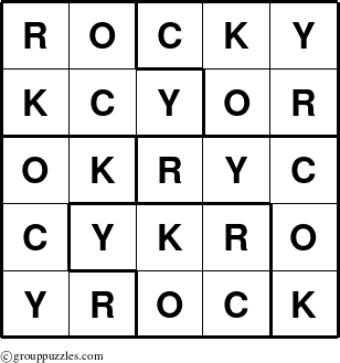 The grouppuzzles.com Answer grid for the Rocky puzzle for 