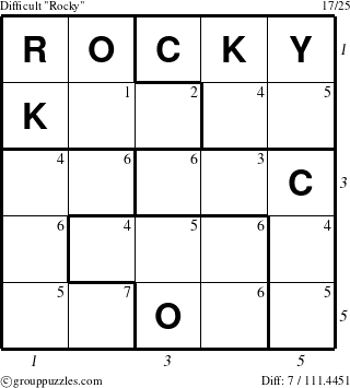 The grouppuzzles.com Difficult Rocky puzzle for  with all 7 steps marked