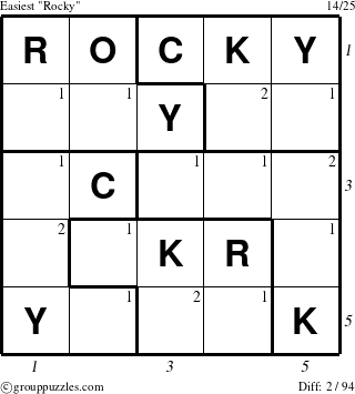 The grouppuzzles.com Easiest Rocky puzzle for  with all 2 steps marked