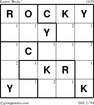 The grouppuzzles.com Easiest Rocky puzzle for  with the first 2 steps marked
