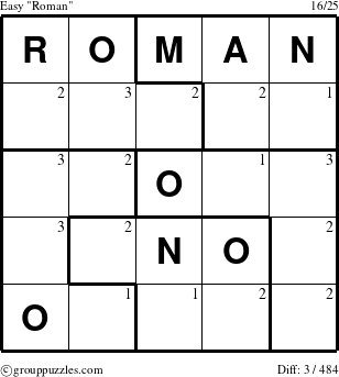 The grouppuzzles.com Easy Roman puzzle for  with the first 3 steps marked