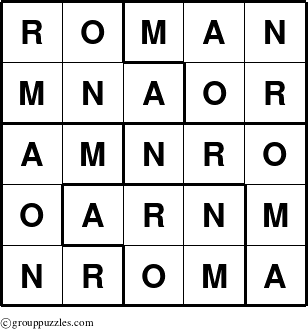 The grouppuzzles.com Answer grid for the Roman puzzle for 