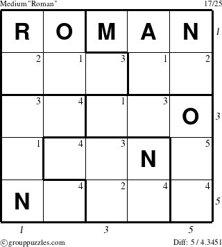 The grouppuzzles.com Medium Roman puzzle for  with all 5 steps marked