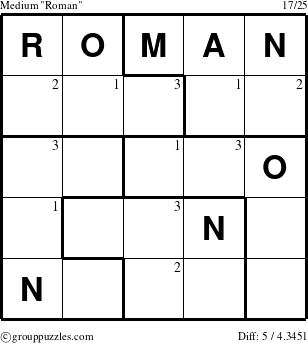 The grouppuzzles.com Medium Roman puzzle for  with the first 3 steps marked