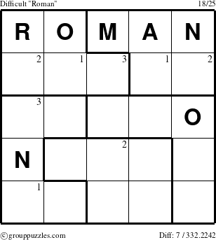 The grouppuzzles.com Difficult Roman puzzle for  with the first 3 steps marked