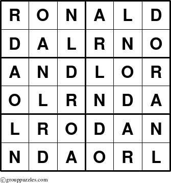 The grouppuzzles.com Answer grid for the Ronald puzzle for 