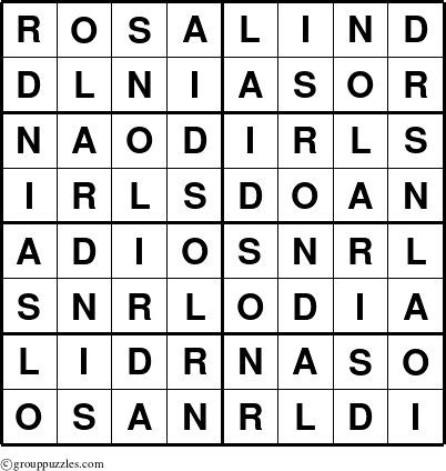 The grouppuzzles.com Answer grid for the Rosalind puzzle for 