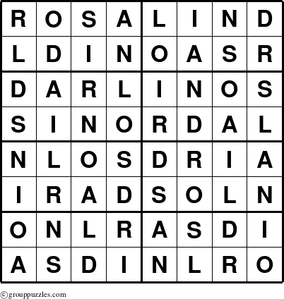 The grouppuzzles.com Answer grid for the Rosalind puzzle for 