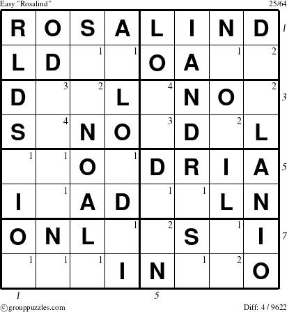The grouppuzzles.com Easy Rosalind puzzle for  with all 4 steps marked
