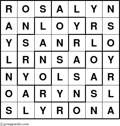 The grouppuzzles.com Answer grid for the Rosalyn puzzle for 