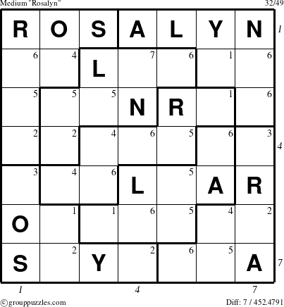 The grouppuzzles.com Medium Rosalyn puzzle for  with all 7 steps marked