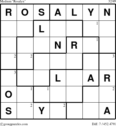 The grouppuzzles.com Medium Rosalyn puzzle for  with the first 3 steps marked