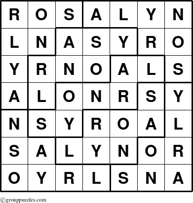 The grouppuzzles.com Answer grid for the Rosalyn puzzle for 