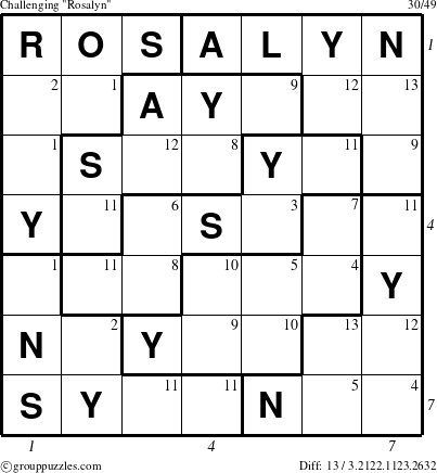 The grouppuzzles.com Challenging Rosalyn puzzle for  with all 13 steps marked