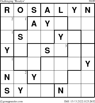 The grouppuzzles.com Challenging Rosalyn puzzle for  with the first 3 steps marked