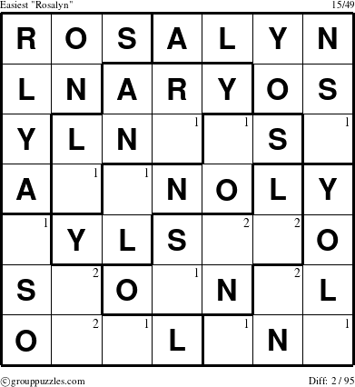 The grouppuzzles.com Easiest Rosalyn puzzle for  with the first 2 steps marked