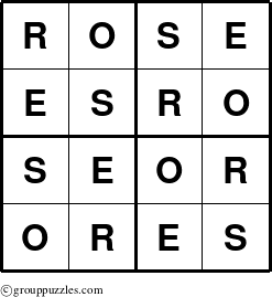 The grouppuzzles.com Answer grid for the Rose puzzle for 