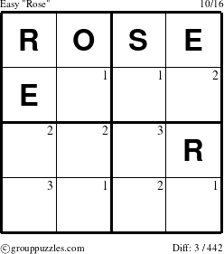 The grouppuzzles.com Easy Rose puzzle for  with the first 3 steps marked