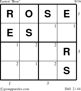 The grouppuzzles.com Easiest Rose puzzle for  with all 2 steps marked